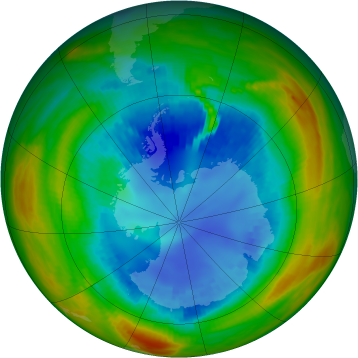 Antarctic ozone map for 23 August 1991